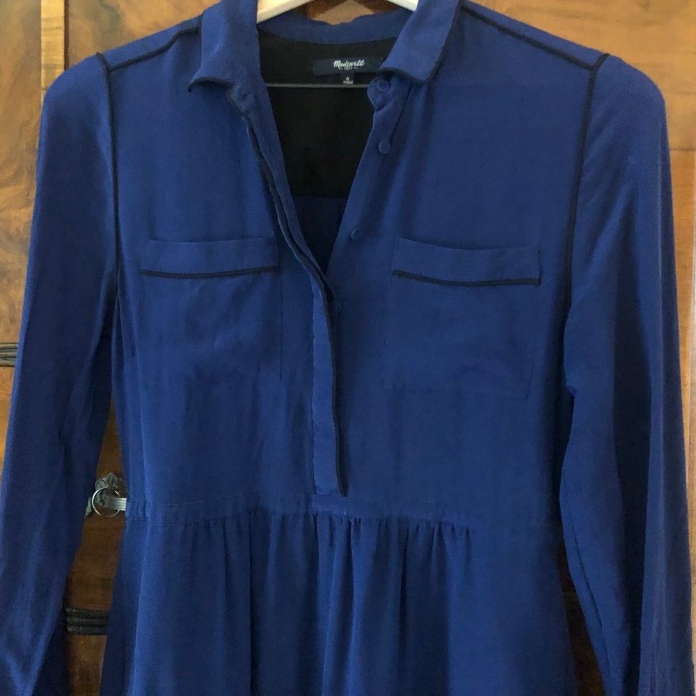 Madewell Cinema Silk Navy Pocket Shirt Dress (Sz 6